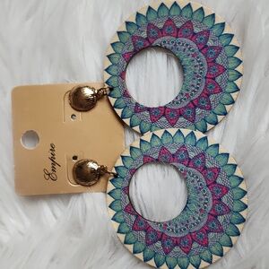 Boho Wood & Gold Mandela Earrings